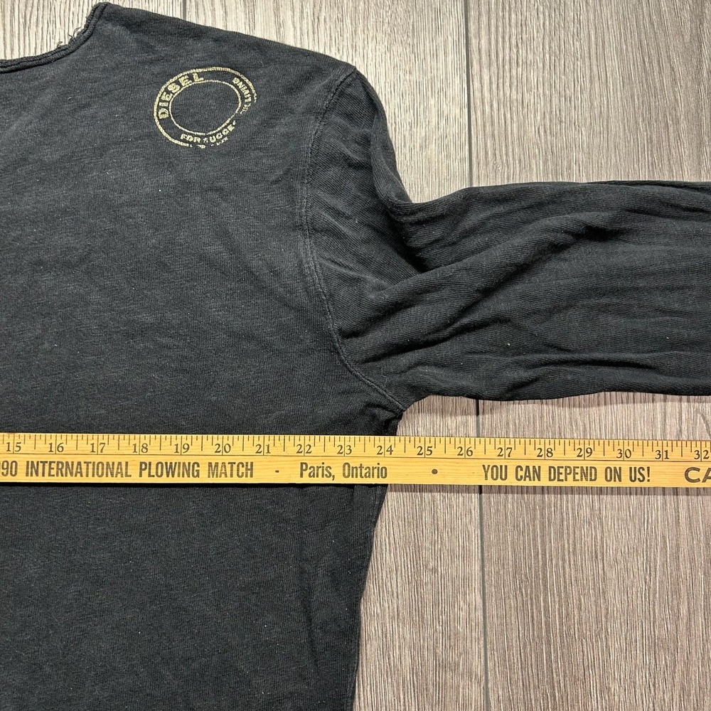 Diesel Long Sleeve Shirt XXL Black Cotton V-Neck Distressed Y2K Top - Picture 7 of 8